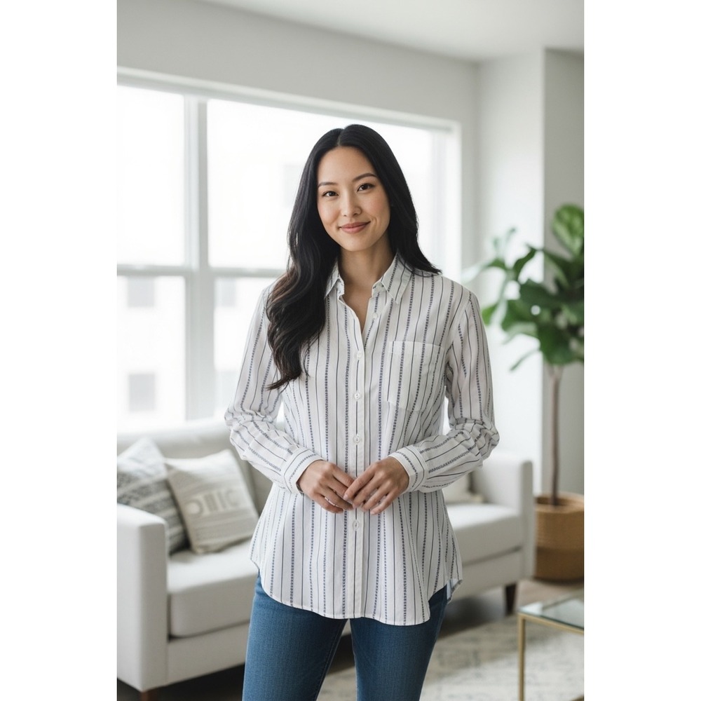 Villager Sport Liz Claiborne XL Striped Button‎ Down Shirt Blouse Top